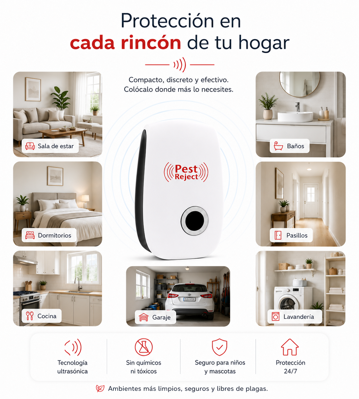 2x1 Repelente Ultrasónico de Plagas | Protege tu hogar de roedores sin químicos ni olores