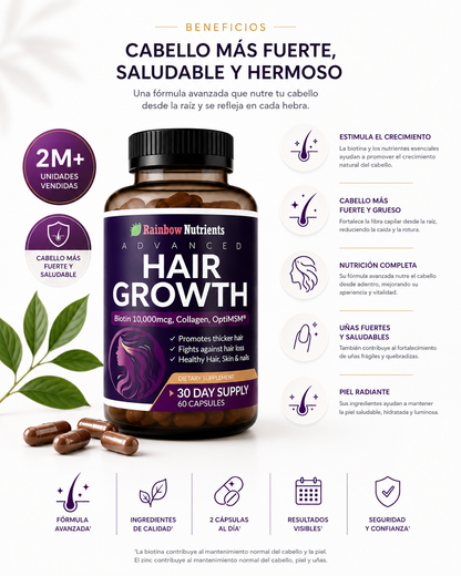HAIR GROWTH 60 Cápsulas. -TRATAMIENTO CAPILAR | más fuerza, menos caída, más crecimiento