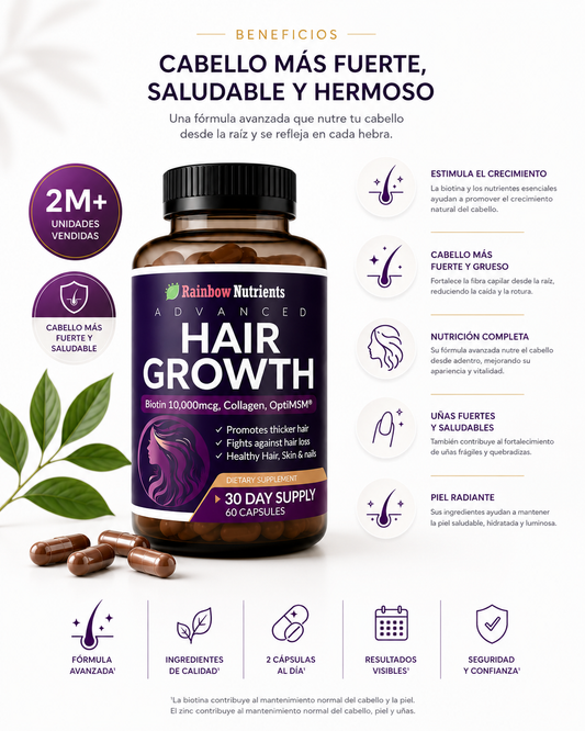 HAIR GROWTH 60 Cápsulas. -TRATAMIENTO CAPILAR | más fuerza, menos caída, más crecimiento