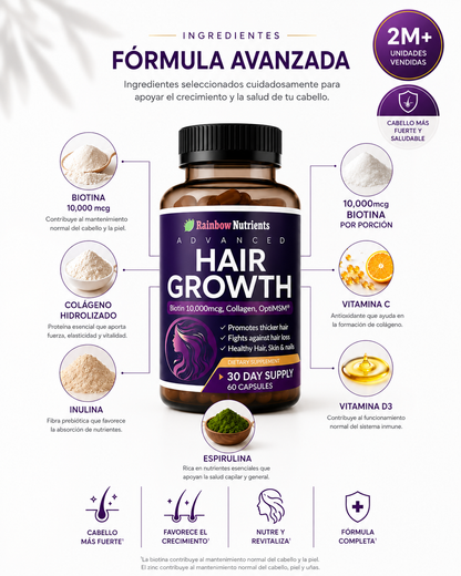 HAIR GROWTH 60 Cápsulas. -TRATAMIENTO CAPILAR | más fuerza, menos caída, más crecimiento
