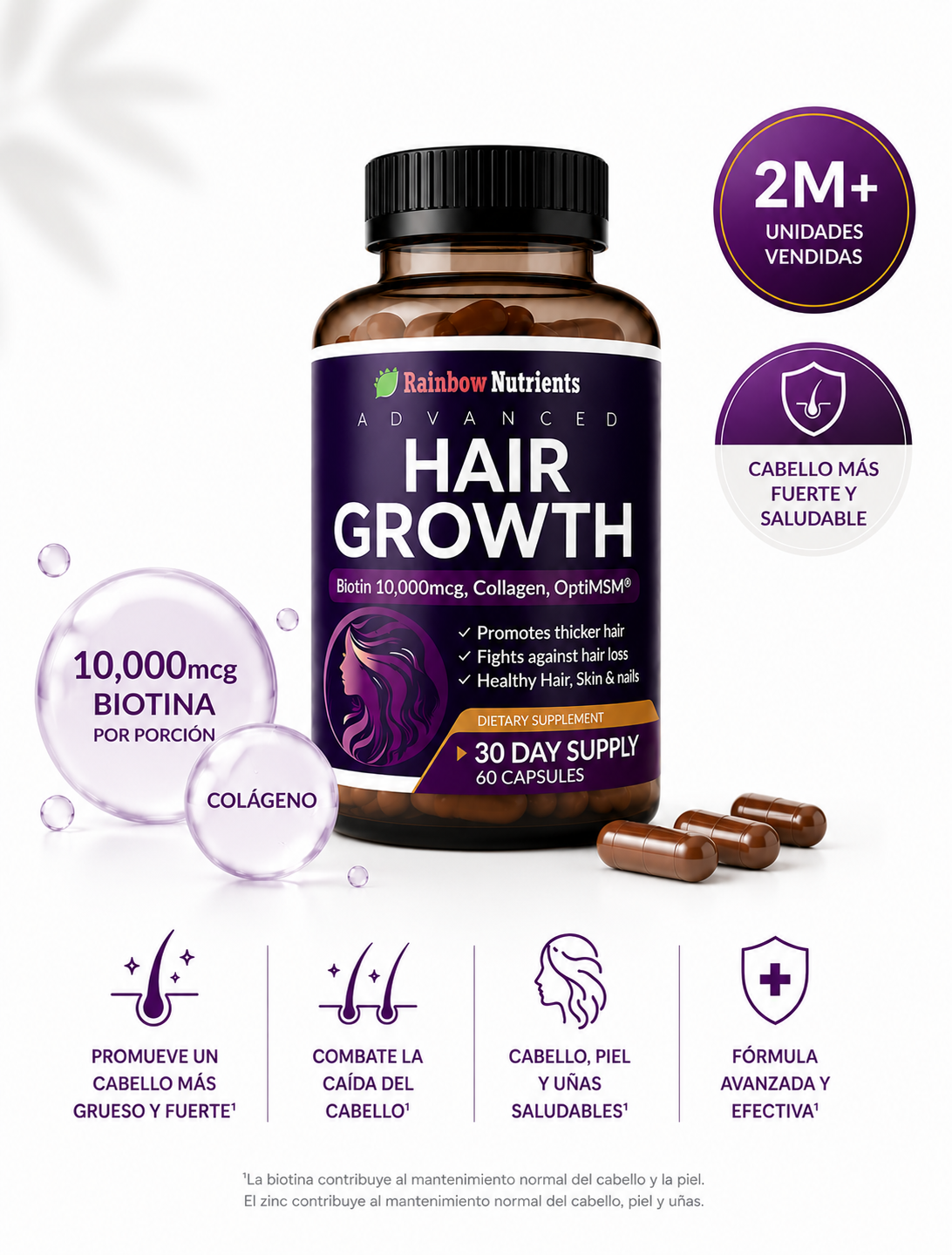 HAIR GROWTH 60 Cápsulas. -TRATAMIENTO CAPILAR | más fuerza, menos caída, más crecimiento