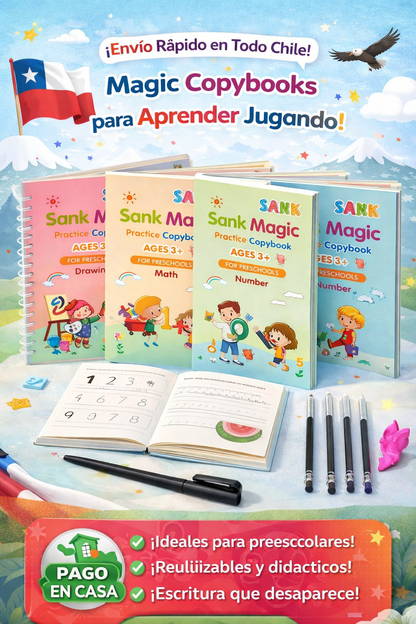 📚 Set 4 Cuadernos Mágicos Caligrafía Montessori ✍️ + Bolígrafo + Recargas 🖊️ | La Forma Más Divertida de Mejorar la Escritura✨