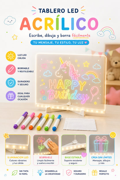 🌈 Pizarra Mágica LED 20×30 cm ✨ 📵 ¡Menos pantallas, más imaginación! 🎨💙