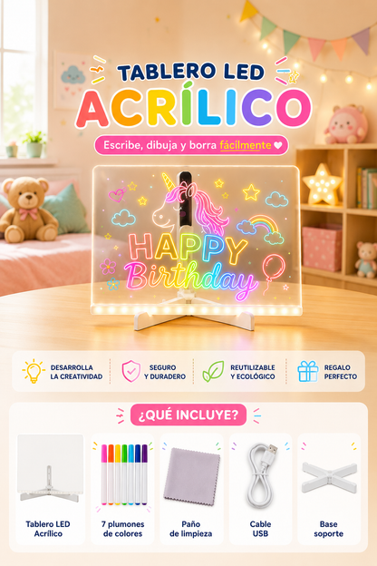 🌈 Pizarra Mágica LED 20×30 cm ✨ 📵 ¡Menos pantallas, más imaginación! 🎨💙