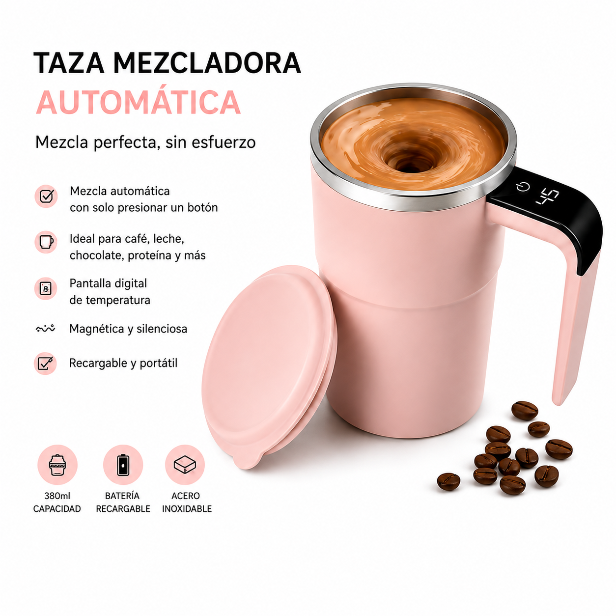 Taza Mezcladora Automática con Indicador Digital de Temperatura